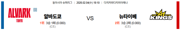 알바르크도쿄 대 뉴타이베이킹스 EASL 02월04일 맞대결 생중계, 스포츠중계, 스포츠분석