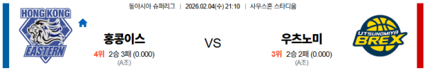 이스턴롱라이온스 대 우츠노미야브렉스 EASL 02월04일 맞대결 생중계, 스포츠중계, 스포츠분석