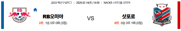 오미야 대 삿포로 J리그백년구상리그 02월14일 맞대결 생중계, 스포츠중계, 스포츠분석