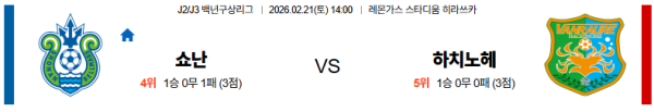 쇼난 대 하치노헤 J리그백년구상리그 02월21일 맞대결 생중계, 스포츠중계, 스포츠분석