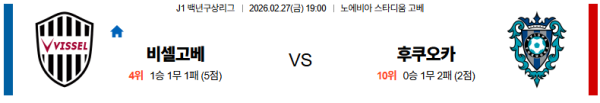 비셀고베 대 후쿠오카 J리그백년구상리그 02월27일 맞대결 생중계, 스포츠중계, 스포츠분석