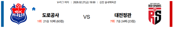 한국도로공사 대 정관장 V리그(여) 02월27일 맞대결 생중계, 스포츠중계, 스포츠분석