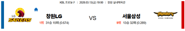 창원LG 대 서울삼성 KBL 03월13일 맞대결 생중계, 스포츠중계, 스포츠분석