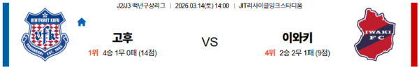 고후 대 이와키 J리그2 03월14일 맞대결 생중계, 스포츠중계, 스포츠분석