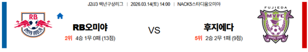 오미야 대 후지에다 J리그2 03월14일 맞대결 생중계, 스포츠중계, 스포츠분석