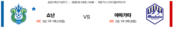 쇼난 대 야마가타 J리그2 03월14일 맞대결 생중계, 스포츠중계, 스포츠분석