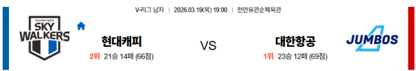현대캐피탈 대 대한항공 V리그 03월19일 맞대결 생중계, 스포츠중계, 스포츠분석