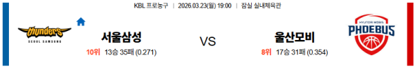 서울삼성 대 울산모비스 KBL 03월23일 맞대결 생중계, 스포츠중계, 스포츠분석